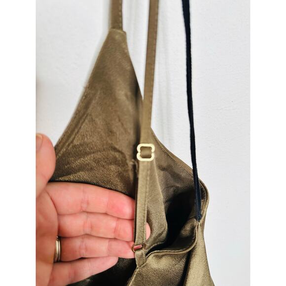 leRumi Green Brown Side Slit Shift Kinsey Back Tie Slip Dress size Medium - Picture 6 of 16